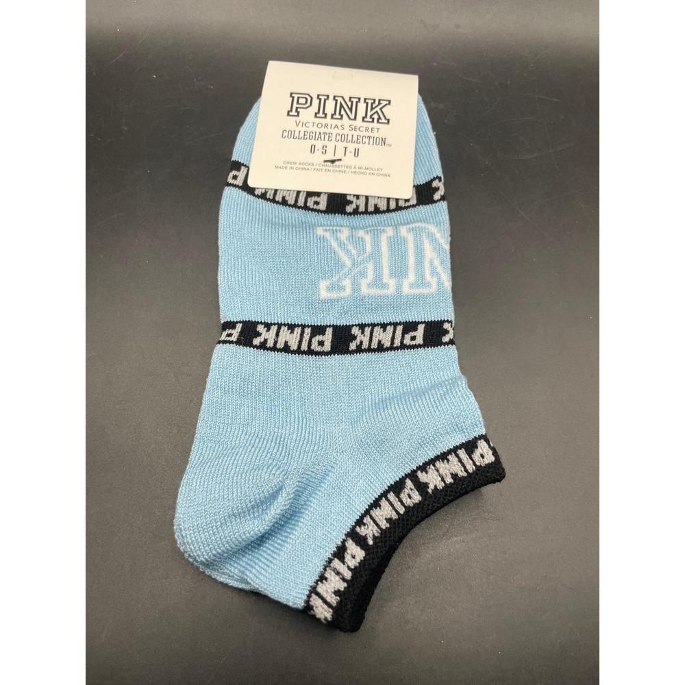 Victorias Secret PINK Collegiate Collection Crew Socks Blue Black Logo One Size